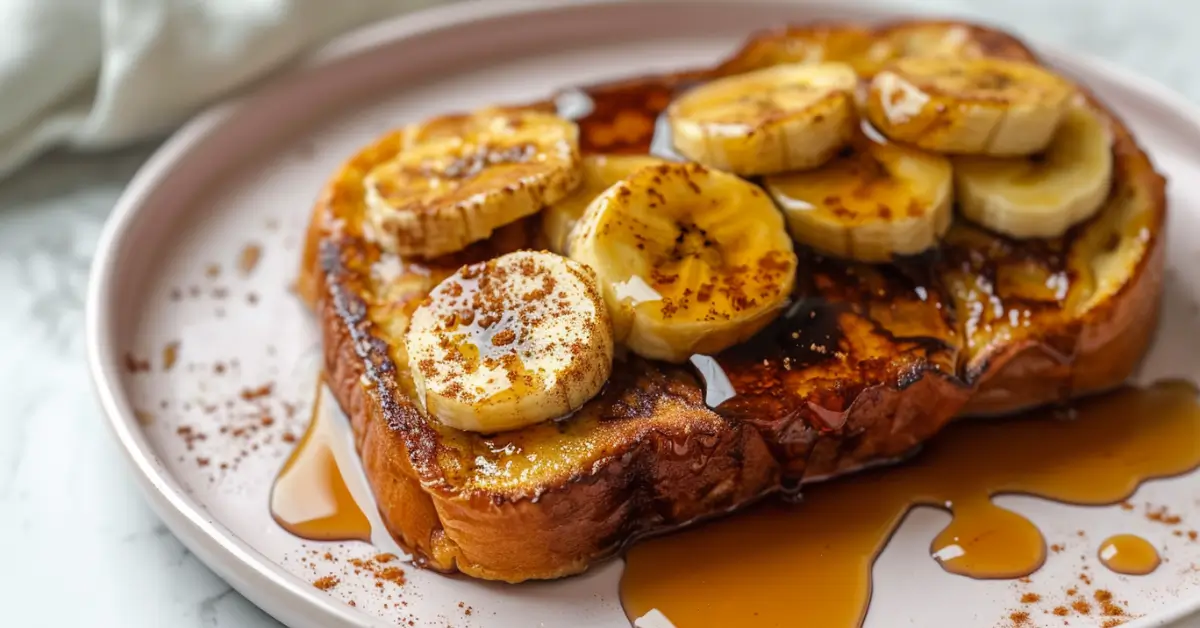 Banana Bread French Toast - Banana Bread French Toast with caramelized bananas and syrup