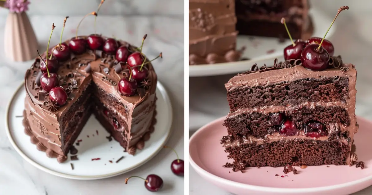 Chocolate Cherry Cake - Chocolate Cherry Cake with rich layers and cherry filling