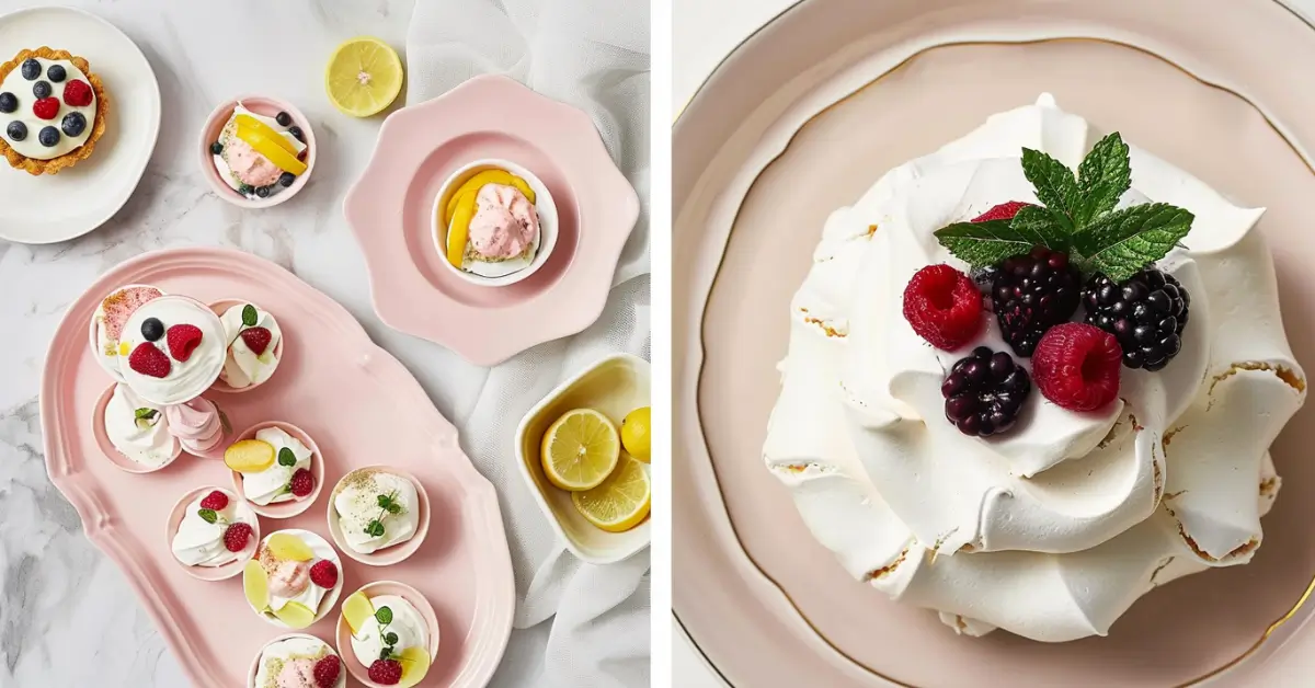 What desserts are good for bridal brunch - Bridal dessert platter with mini pavlovas, tartlets, and fruit parfaits.