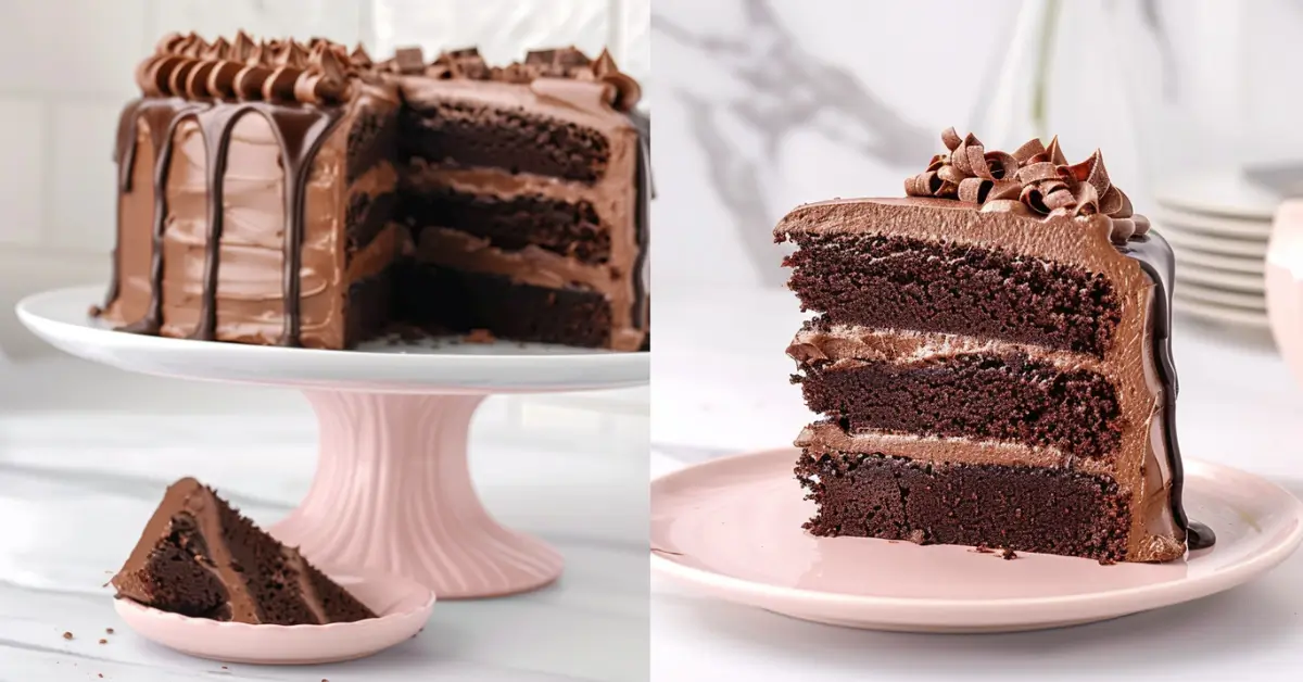 triple chocolate cake - A moist Triple Chocolate Cake with ganache dripping down the sides.