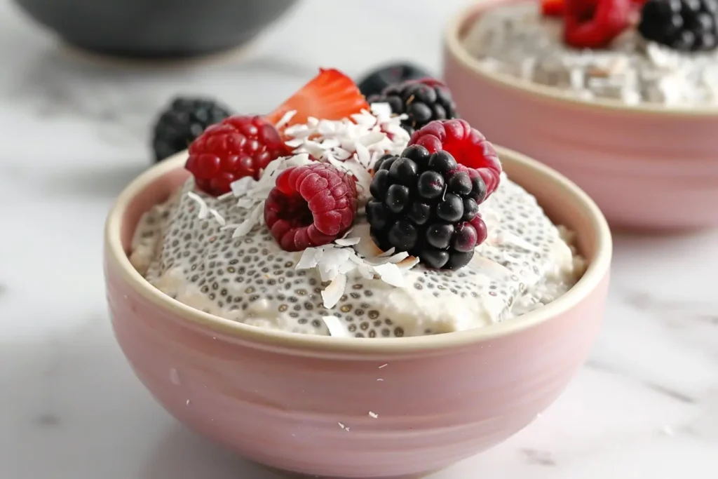  What can I eat that is gluten-free and dairy-free - Creamy coconut chia pudding cups topped with berries.