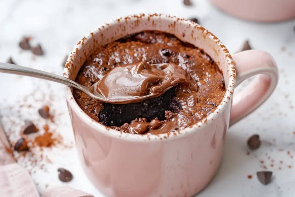 hot chocolate mug cake - Spoonful of Hot Chocolate Mug Cake with Gooey Center