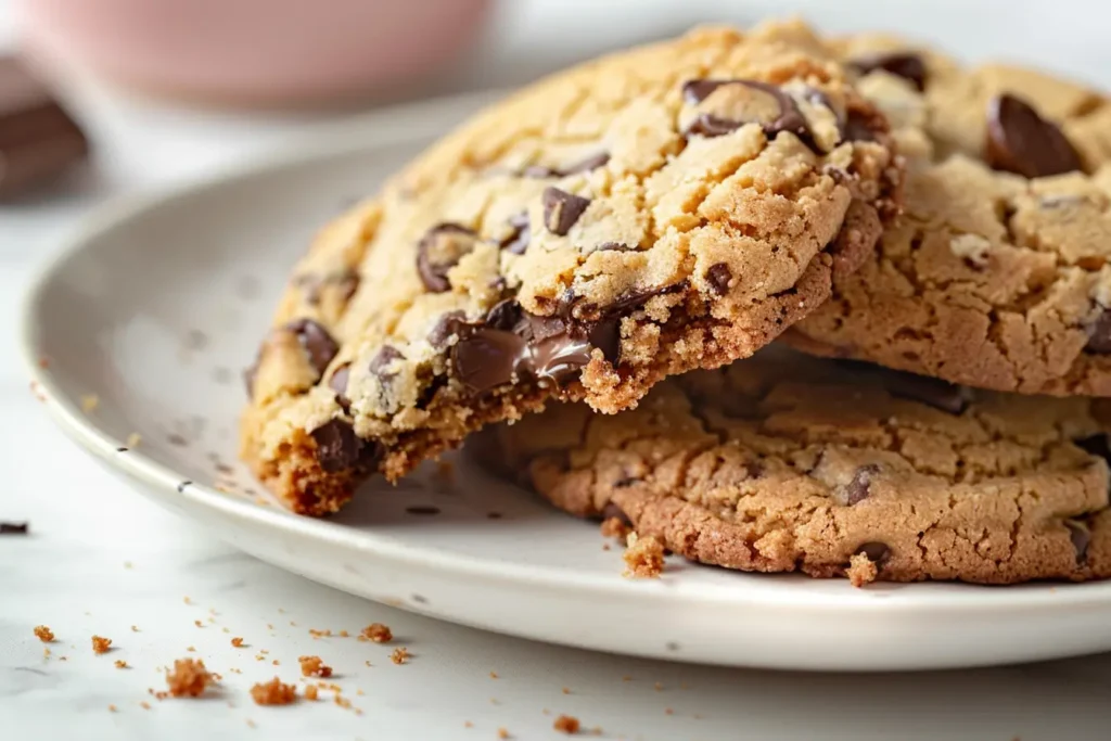 sweet treats - A warm, gooey chocolate chip cookie breaking apart.