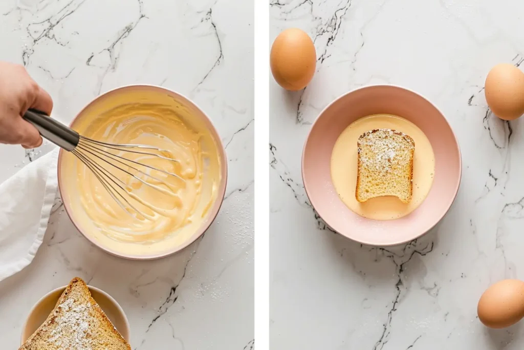 French toast for one - French toast batter preparation and bread dipping process