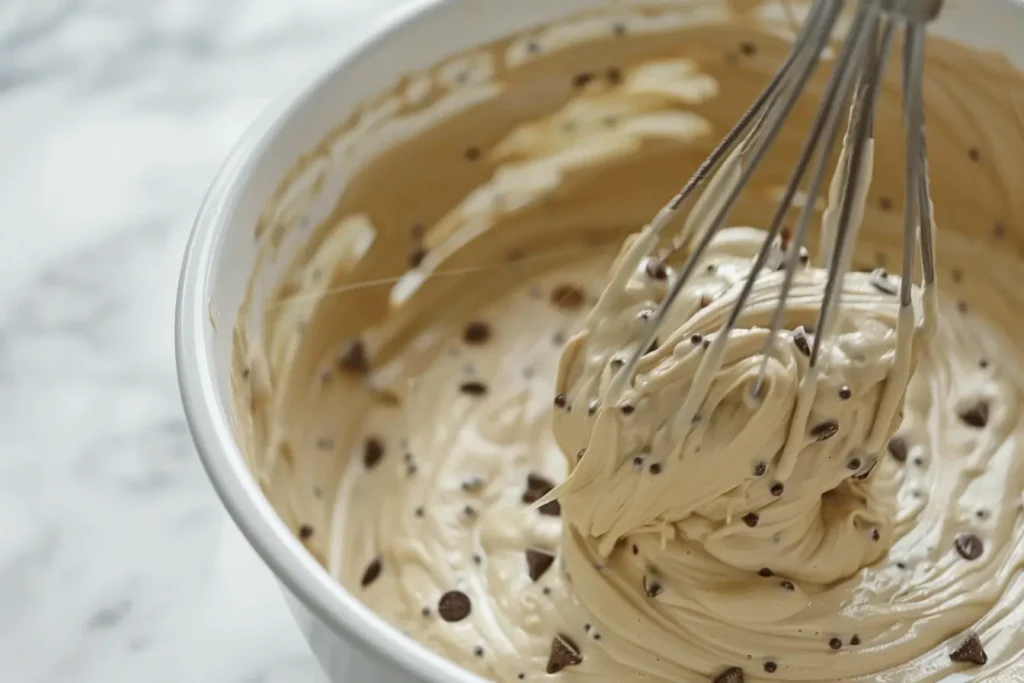 banana chocolate chip cake - Mixing banana chocolate chip cake batter with a whisk