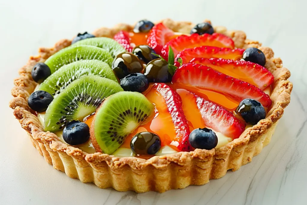 brunch desserts - Glazed fruit tart with fresh strawberries, kiwi, and blueberries