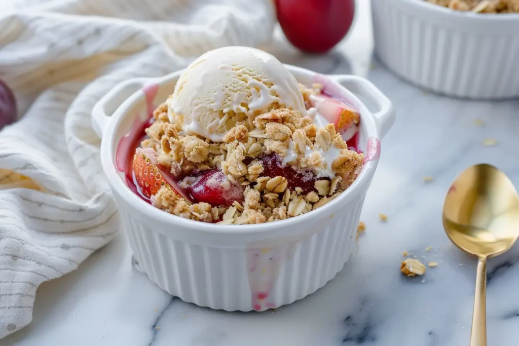 single serve desserts - Mini fruit crisp topped with ice cream