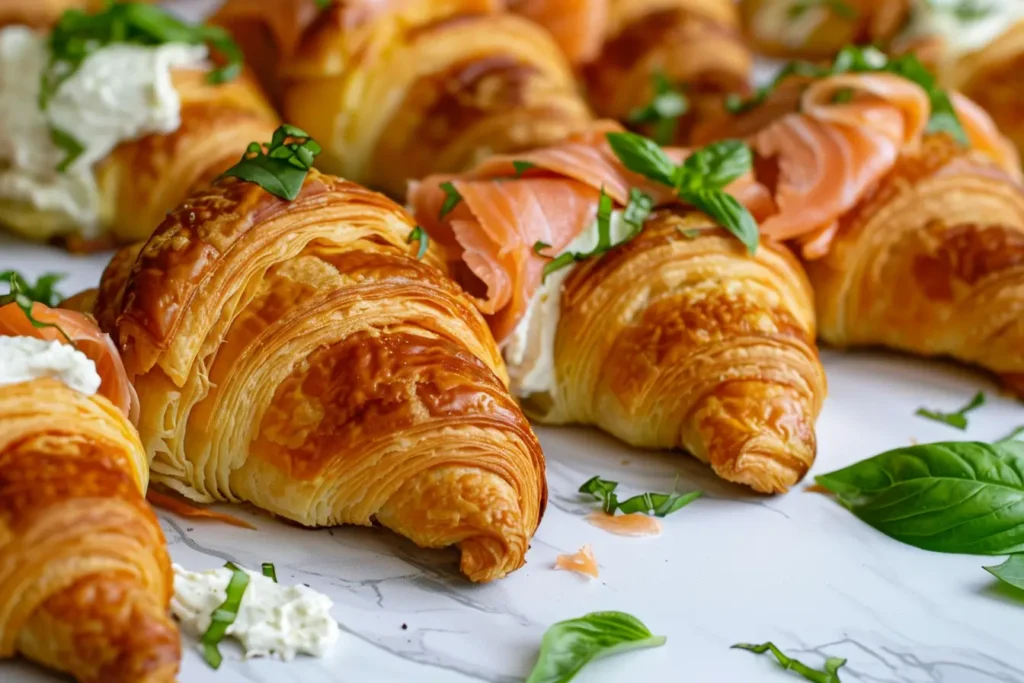 What is the most popular brunch dish - Smoked salmon and cream cheese croissants with basil garnish.