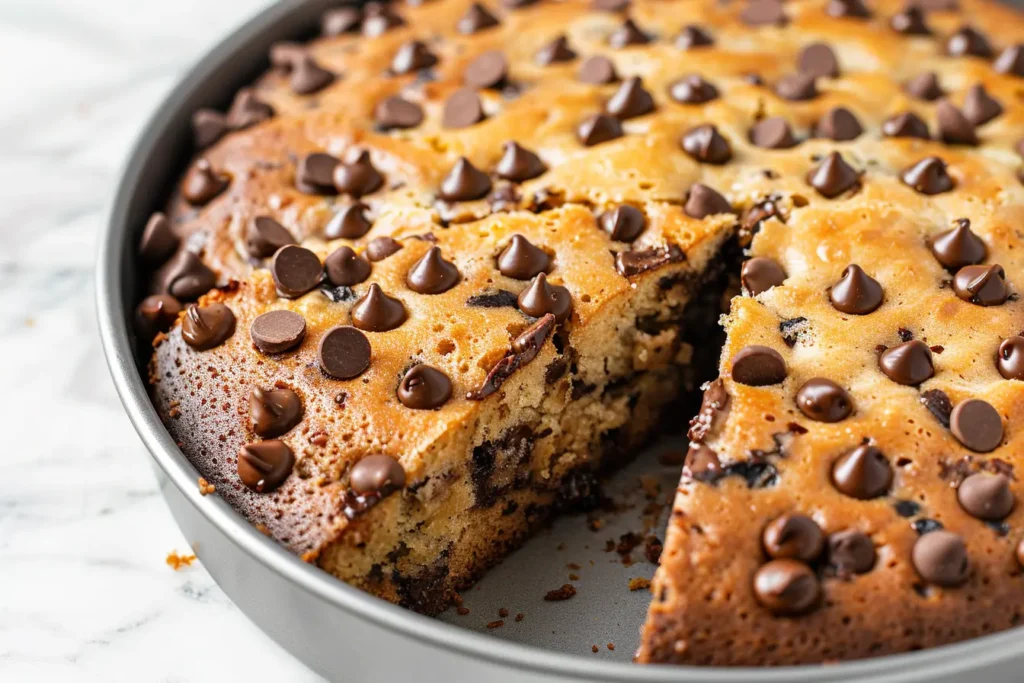 banana chocolate chip cake - Freshly baked banana chocolate chip cake cooling in a pan