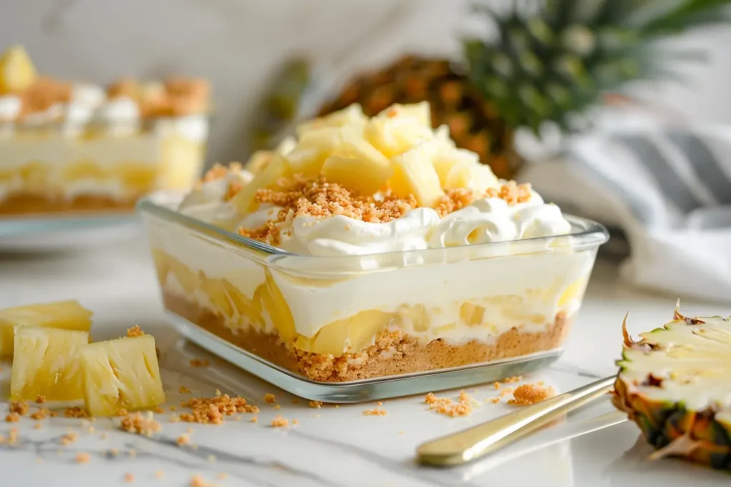 easy pineapple dessert - No-bake pineapple dessert in a glass dish