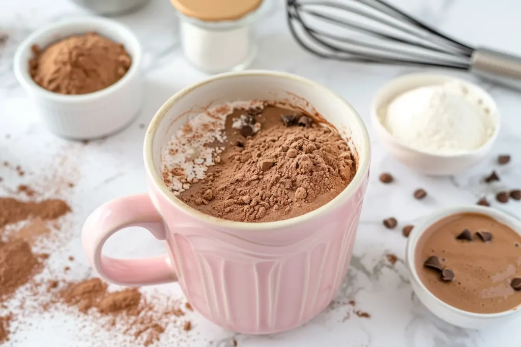 hot chocolate mug cake - Ingredients for Hot Chocolate Mug Cake in a Mug