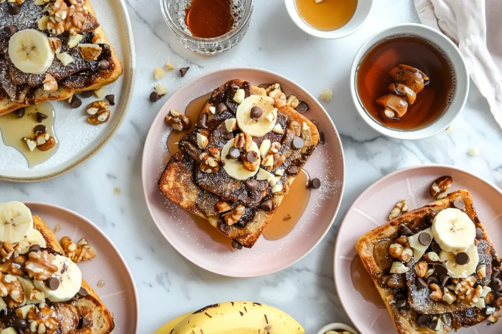 Banana Bread French Toast - Different variations of Banana Bread French Toast with nuts and chocolate