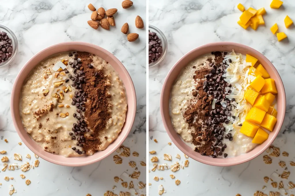 Blended Overnight Oats - Three variations of blended overnight oats with different toppings