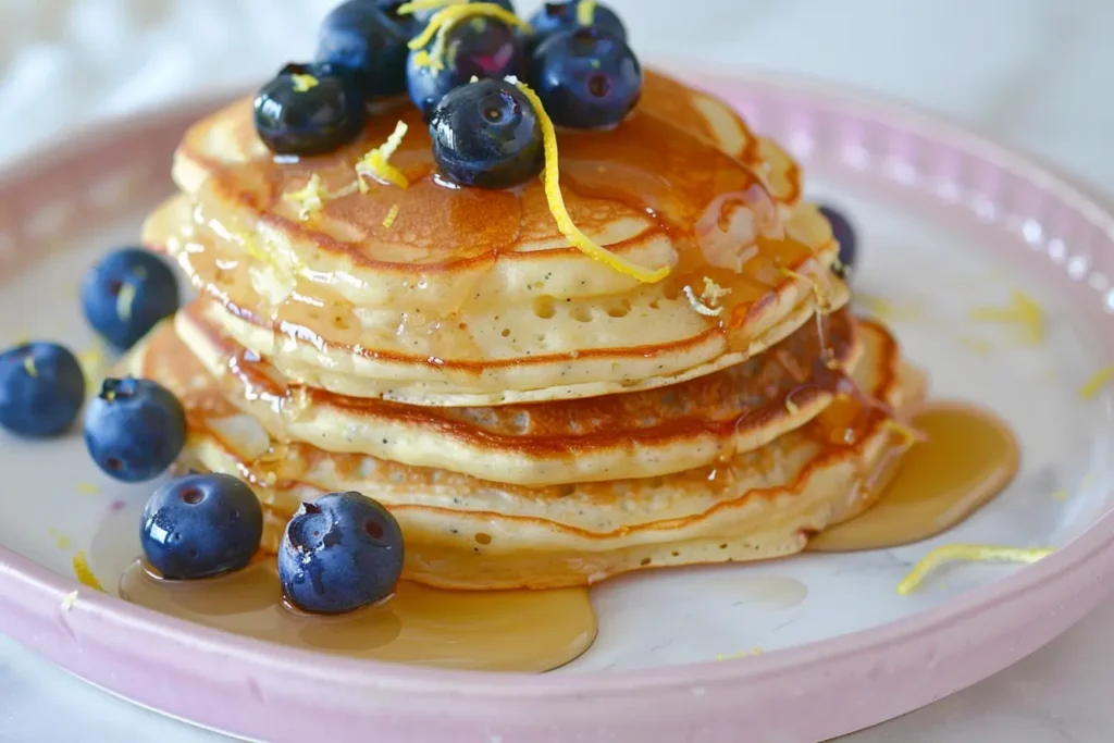 Brunch Hours - Lemon ricotta pancakes with blueberries and honey.