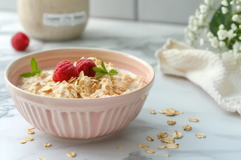 The Ultimate Guide to Overnight Oats - A bowl of overnight oats with a nutrition facts label overlay