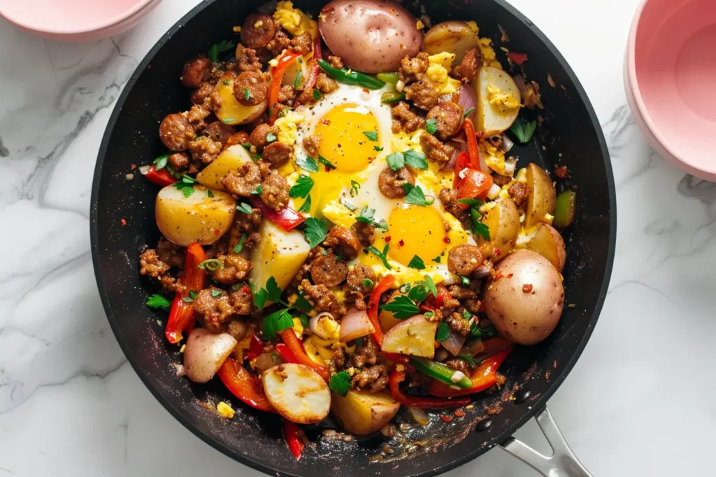 What is the most popular brunch dish - Chorizo breakfast skillet with eggs, potatoes, and peppers.