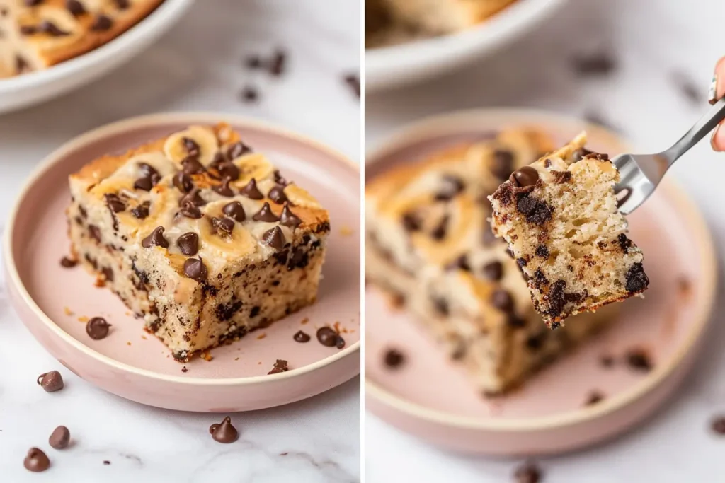 banana chocolate chip cake - Sliced banana chocolate chip cake served on a plate