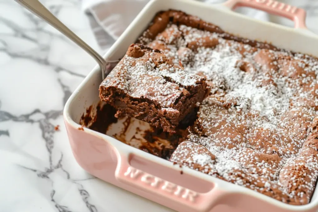 chocolate cobbler recipe - A rich chocolate pudding cake with powdered sugar and a gooey center.