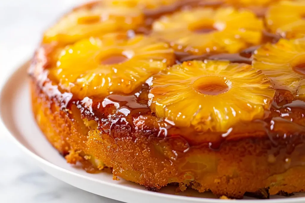 easy pineapple dessert - Pineapple upside-down cake slice