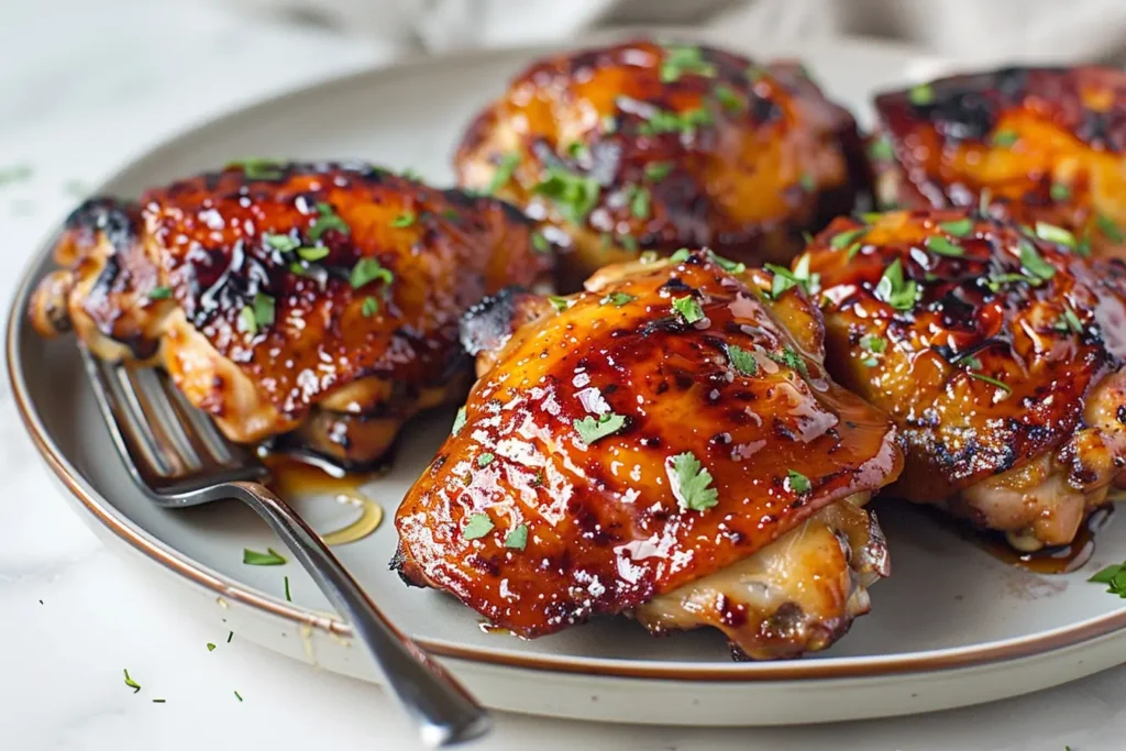 how long to smoke a whole chicken - Honey garlic smoked chicken thighs, served with fresh herbs.