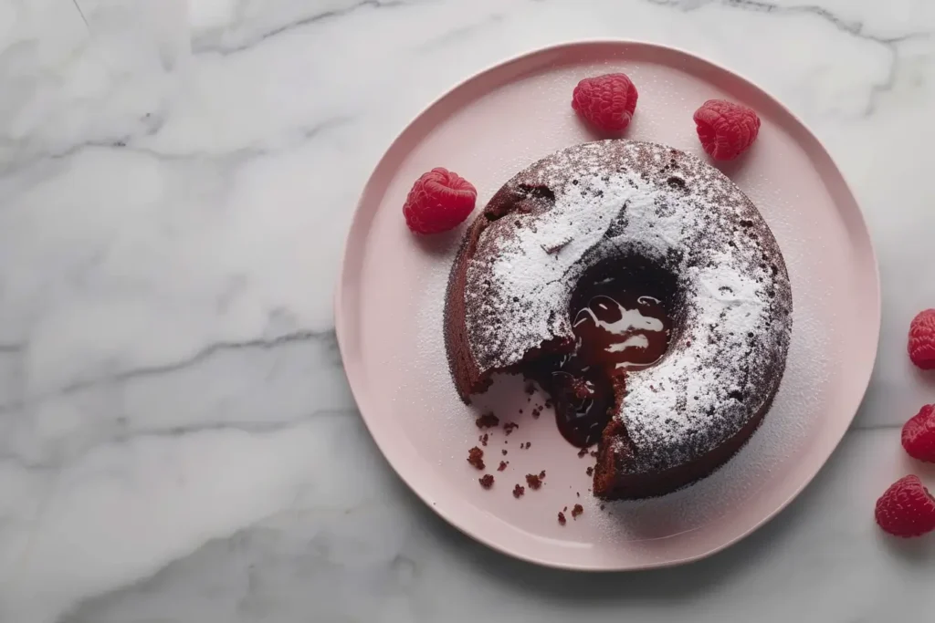 triple chocolate cake - A molten chocolate lava cake with a gooey center.