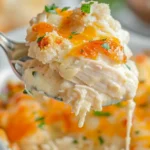 Million Dollar Chicken Casserole - Close-up of casserole on plate