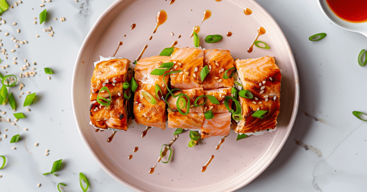 Salmon sushi bake served on a plate