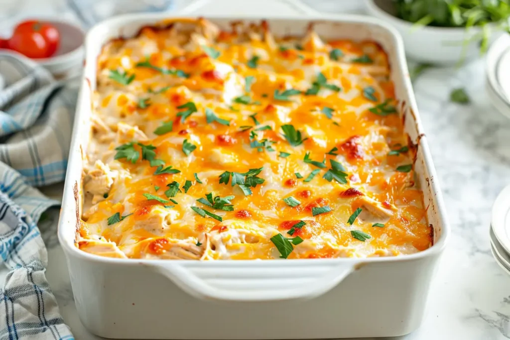 Million Dollar Chicken Casserole - Casserole topped with Ritz crackers