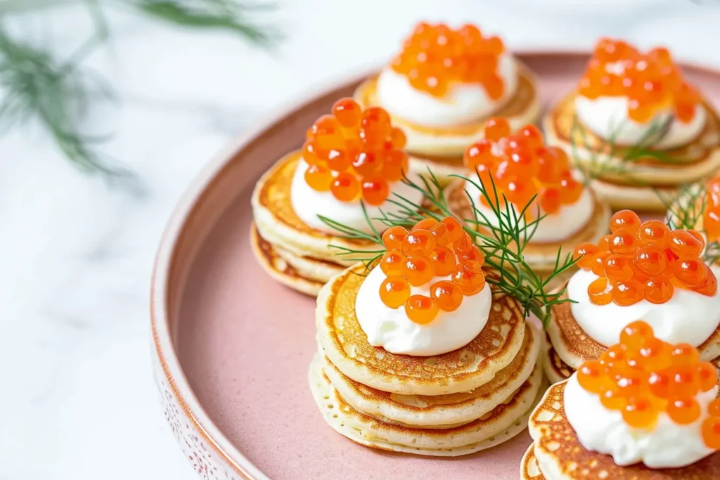 Salmon Roe - Salmon roe blinis with crème fraîche