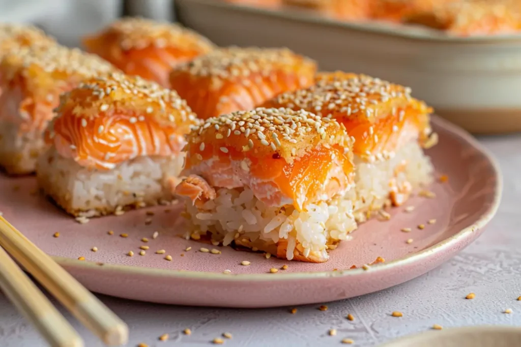 Salmon sushi bake fresh from the oven